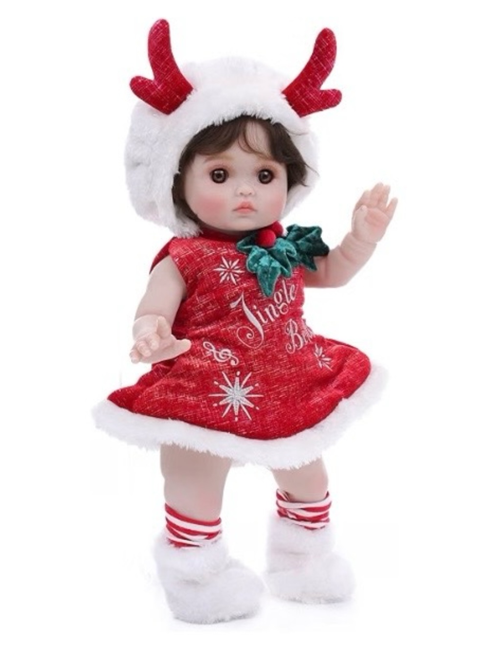 18 Inch Realistic Reborn Full Vinyl Baby Doll with Brown Curly Hair,NEW